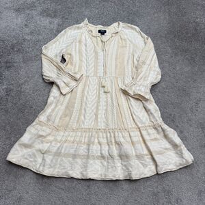 Maeve Anthropologie Tiered Mini Dress Womens Small Ivory Geometric Cotton Boho